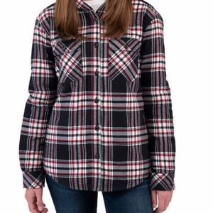 BOSTON TRADERS Women’s SM Sherpa Fleece Flannel Jacket Shacket Red White Black